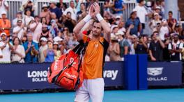 Andy Murray reacts after playing last match at the Miami Open