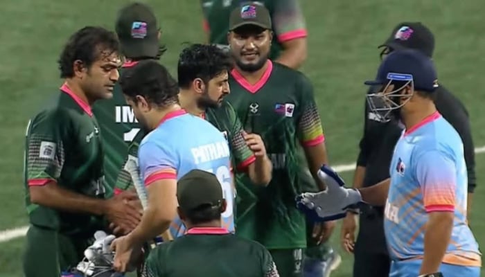 Pakistan's cricket team celebrates reaching F2 Double Wicket semi-finals.