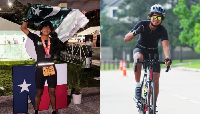 Karachi teen Rayan Ahmed during the transition phase of the Ironman Triathlon